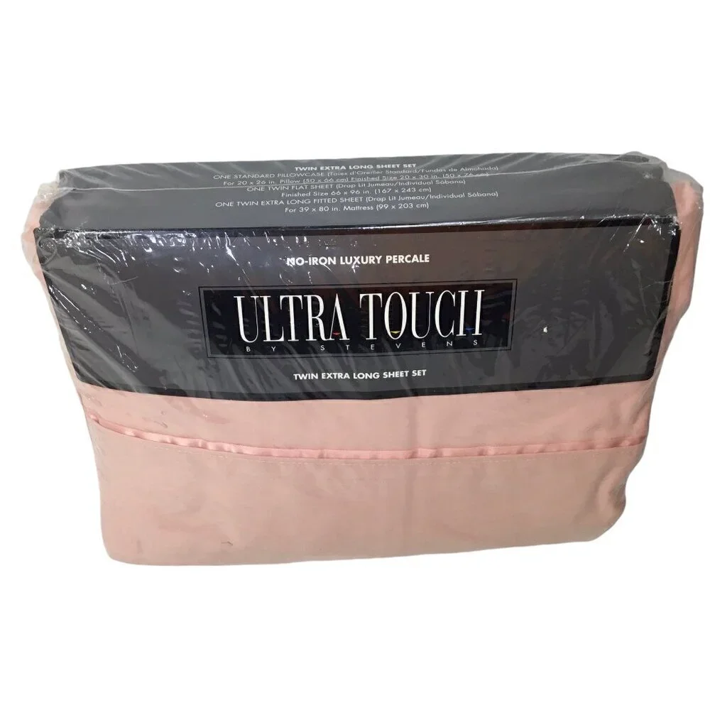 Vintage Stevens Ultra Touch NOS Percale Sheet Set Twin XL Long Rose Pink NIP
